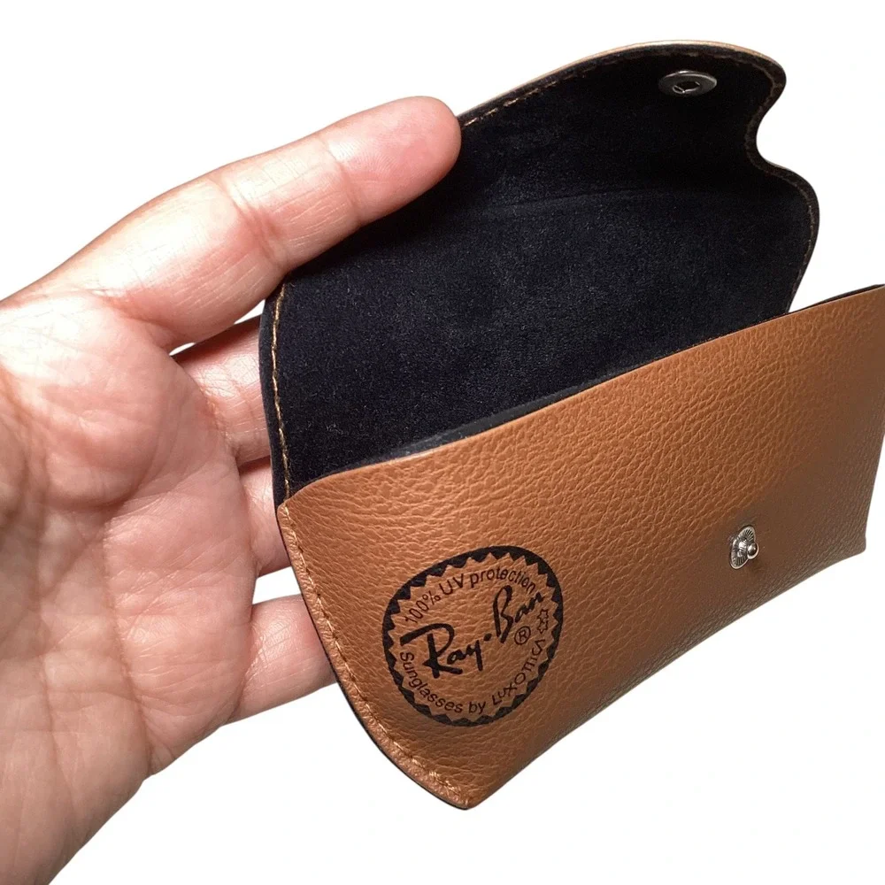 Ray-Ban Brown Pebble Grain Sunglasses Case Bundle of 2 Snap Closure Luxottica